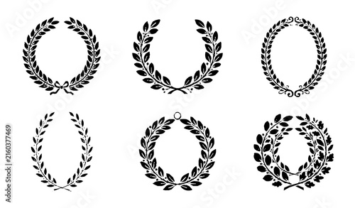 Obraz na plátně Green Laurel Foliate Wreath Vector Set for Award Emblem and Border Design