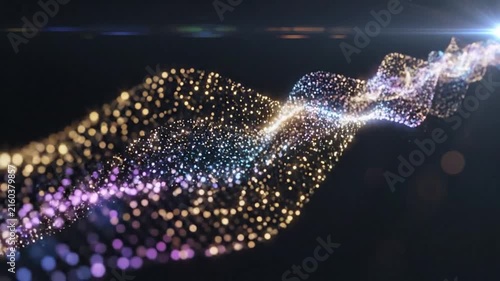 Luminous Wave of Particles: A mesmerizing display of iridescent particles forms a dynamic wave, glowing with ethereal light against a dark background.
