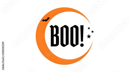Festive halloween design featuring the word boo inside an orange circular frame