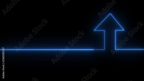 Neon arrow doing direction information illustration on black background. Abstract dynamic neon arrow icon illustration background. 4k motion video.