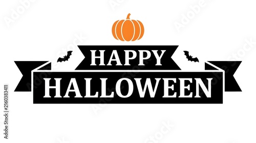 Happy halloween banner with pumpkin and bats isolated on a white background