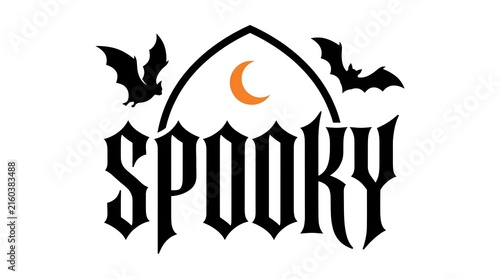 Vintage halloween design with spooky lettering crescent moon and silhouetted bats