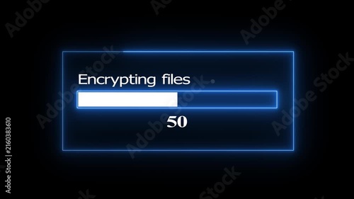 Neon Blue File Encryption Progress Bar Animation on Dark Background, 100 Percent Loading Indicator for Data Security and File Protection , 4K Motion Graphics.