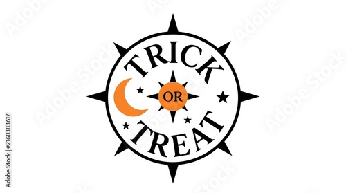 Vintage halloween design with crescent moon and spooky trick or treat lettering