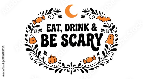 Festive halloween design with pumpkins crescent moon and spooky typography