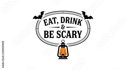 Vintage halloween design with spooky text and illuminated lantern illustration