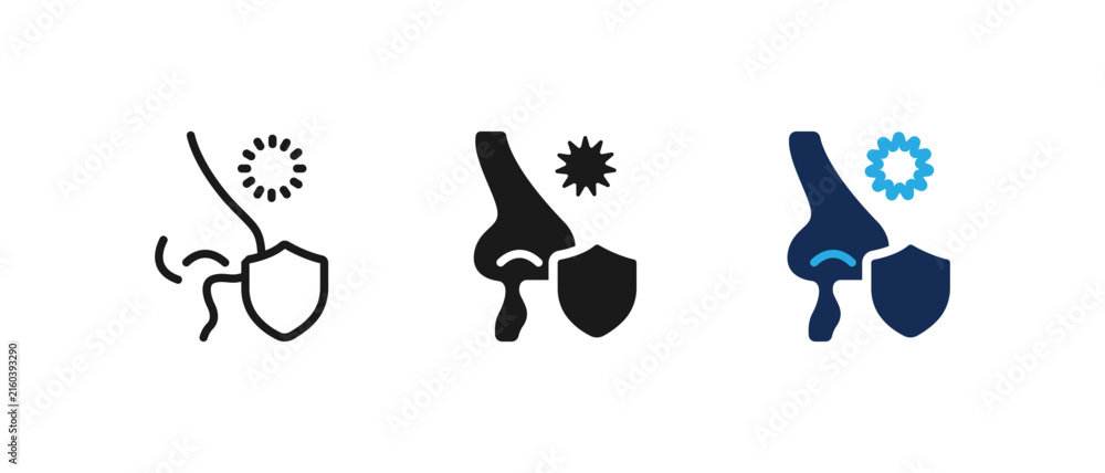 Fototapeta premium Virus protection icon set, immunity shield medical symbol, vector illustration.