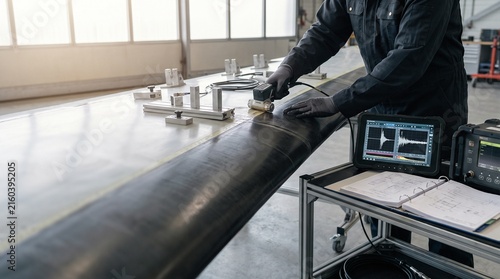 Industrial inspection of a large component using ultrasonic testing equipment