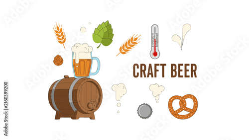 Craft Beer Elements Collection Featuring Barrel and Glass Vector