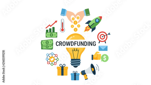 Crowdfunding Concept Illustration with Financial Growth Elements