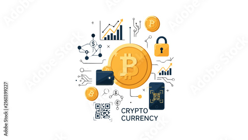 Cryptocurrency Bitcoin Concept with Digital Wallet and Security Icon