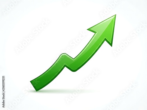 The growth and success theme for business and finance presentations is highlighted by a single green arrow on a white background.