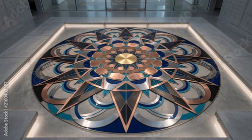 Ceiling Fan Turbine Detail in Ornate Mosque Ceiling with Architectural Decoration, Metal Patterns, Circular Design and Intricate Religious Interior Elements