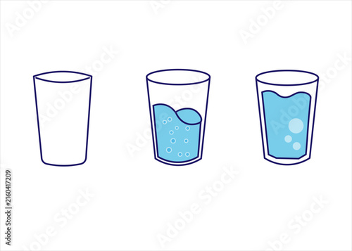 water level glass icon set -empty, half full and full drinking glass vector