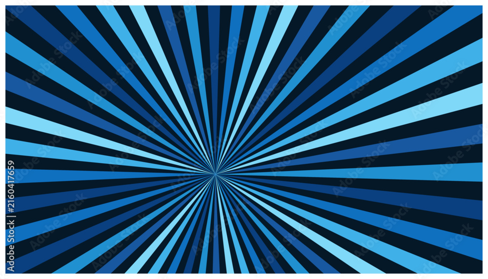 Fototapeta premium Deep blue sunburst background features dark and light radiating rays.