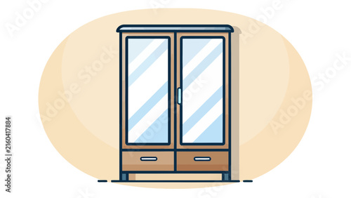 Wooden wardrobe cupboard closet furniture with mirror and drawers vector illustration wardrobe cupboard furniture interior decoration organizer illustration contemporary residential