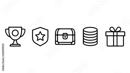 Minimalist icons representing achievement, security, storage, data, and gifting concepts.
