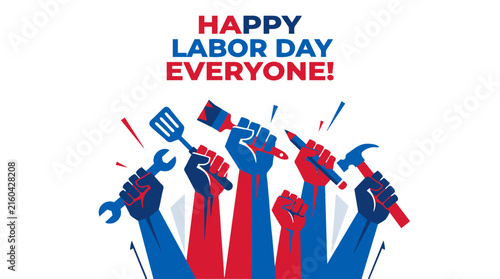 Canvas Print Labor Day celebration vector with raised fists holding tools
