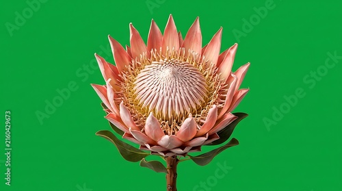 Pink king protea flower bloom isolated on green background stock photo with proteaceae isolated background tropical december gardening