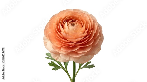 Orange ranunculus flower head isolated against a pure white background with ranunculus isolated background botanical buttercup colorful