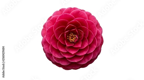 Dark pink camellia flower head isolated on a clean white background with camellia isolated background botanical ornamental decoration