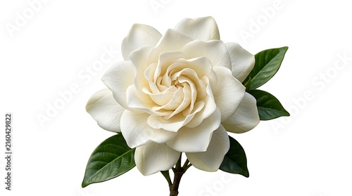 White gardenia flower isolated on white background with green leaves gardenia isolated background fragrant botanical blooming decorative