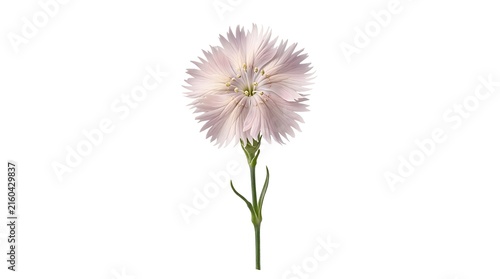 Light pink carnation flower with green stem and leaves isolated on white background carnation isolated background botanical blooming elegance