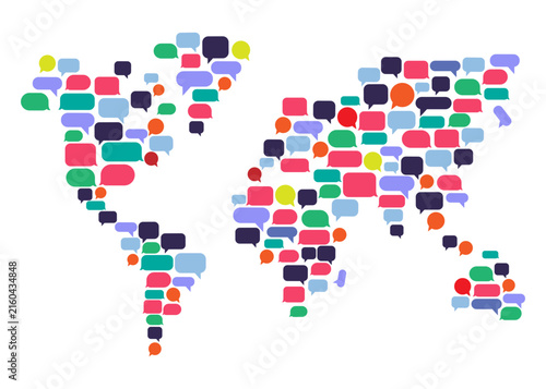 World Map Bubbles Messages Design illustration