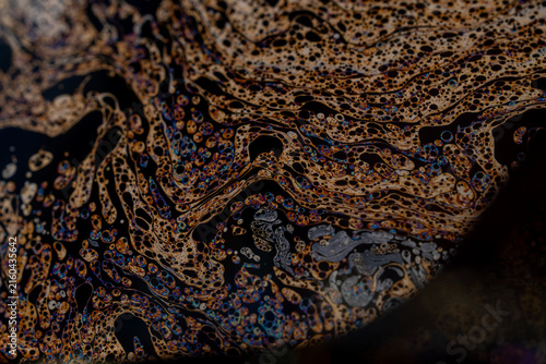 Abstract Macro Cellular Pattern with Metallic Gold and Iridescent Soap Film