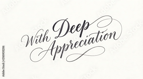 Elegant hand lettering quote with deep appreciation written in flowing calligraphy script on a clean white background for greeting cards