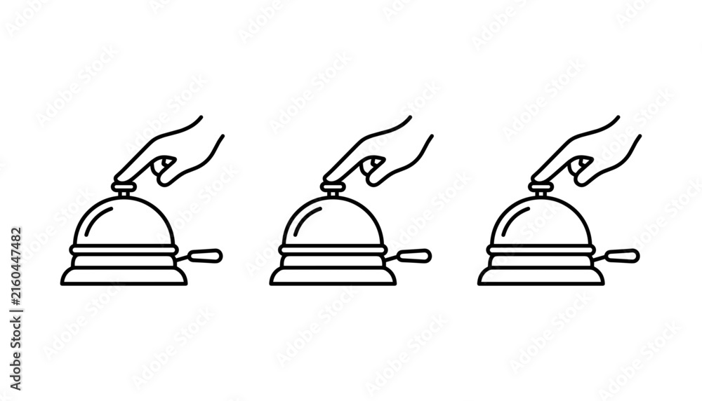 Fototapeta premium Hand pushing service bell icon collection showing reception concierge alert concept line art vector illustration set