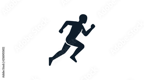 Minimalist black silhouette of male athlete running fast.