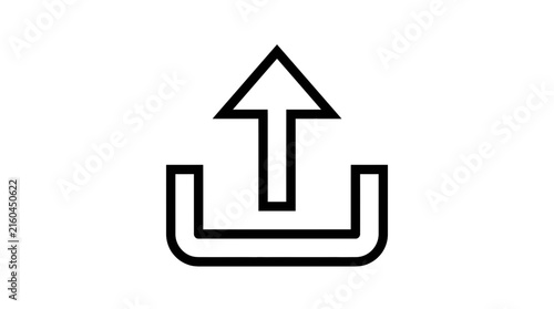 Minimalist black upload icon with arrow and bar.