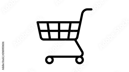 Minimalist black wireframe shopping cart icon.