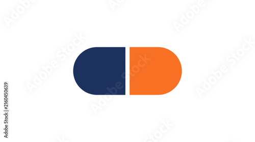 Minimalist blue and orange medical capsule pill icon.