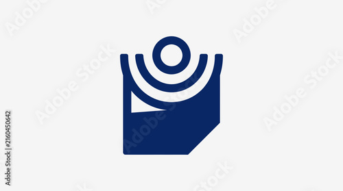 Minimalist blue abstract signal or person icon shape.
