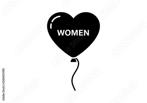 A extremely cute heart shaped glossy balloon silhouette with the word women written perfectly in the center with white 