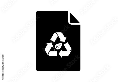 A very nice and deep black recycle paper icon silhouette perfect eco friendly document symbol vector illustration of a silhouette paper sheet with recycling sign