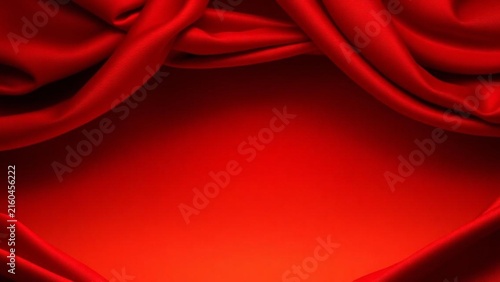 Red silk fabric background with soft folds and drapes, elegant luxury texture for festive or romantic design