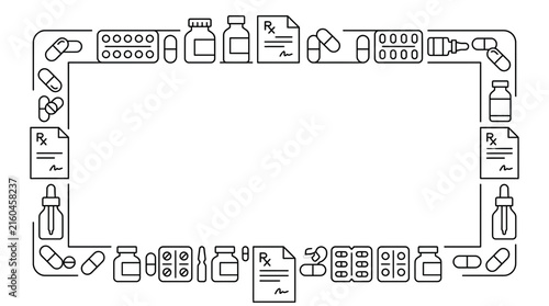 Minimalist medical line icon border for healthcare pharmacy background