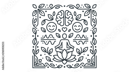 Minimalist meditation line art for mental wellness and mindfulness concept
