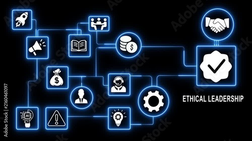 Ethical leadership concept with glowing digital network and business strategy infographic corporate governance