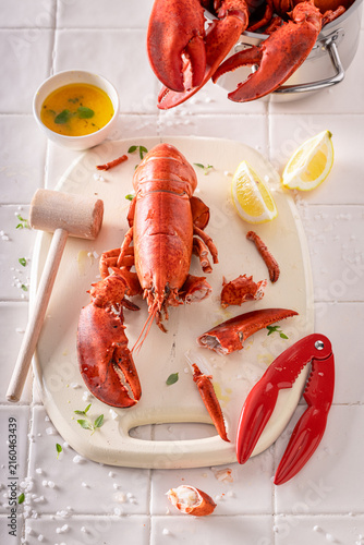 Cooked and tasty lobster as healthy summer appetizer.