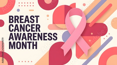 Breast cancer awareness month concept with pink ribbon and text vector illustration