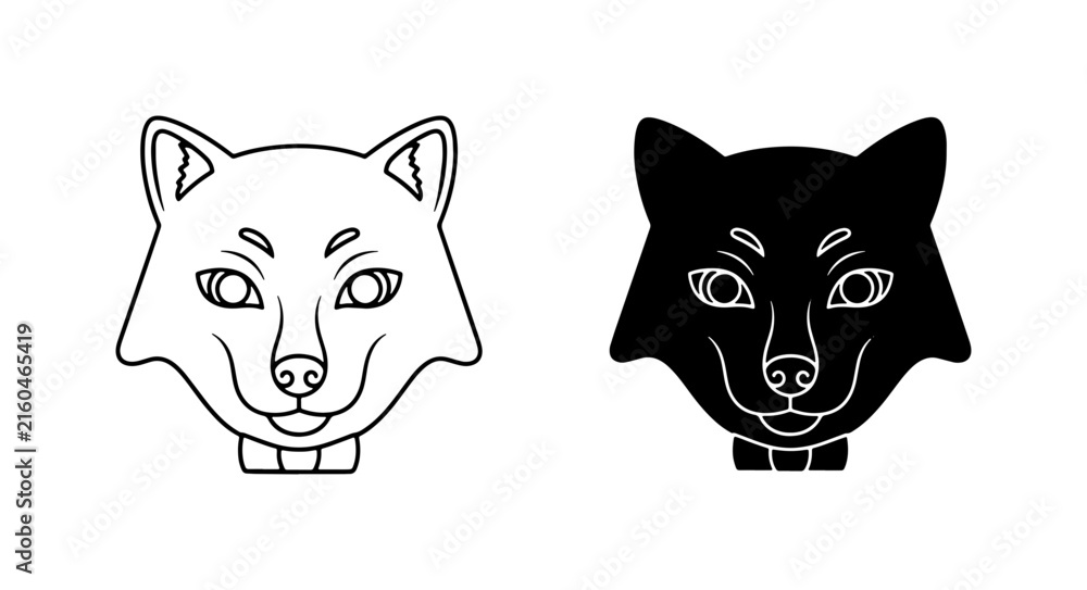 Fototapeta premium Fox Head Vector Icons, Black and White Animal Graphics, Wild Canine Face Illustrations