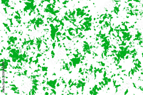 Microscopic visualization of red-stained blood cells scattered across a white background.