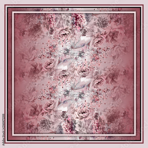 Obraz na płótnie Luxurious Silk Scarf and Shawl Design, Elegant Pattern for Modern Women Fashion