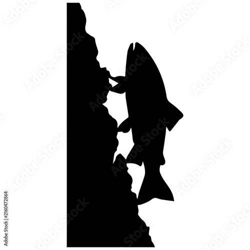 Silhouette of a fish climbing a rock in black and white