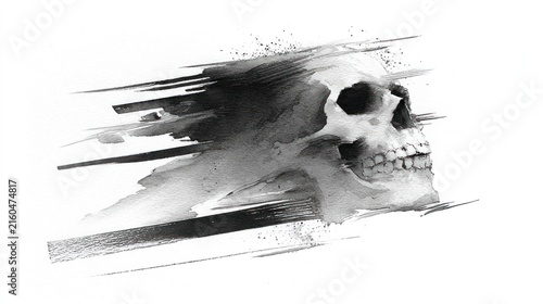 Abstract skull artwork monochrome illustration on white background