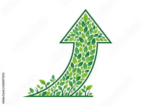 Green leaf arrow icon representing sustainable growth and environmental business progress.